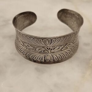 Vintage Native Sterling Silver Art Noveau Cuff SouthWestern Boho Bracelet Bangle
